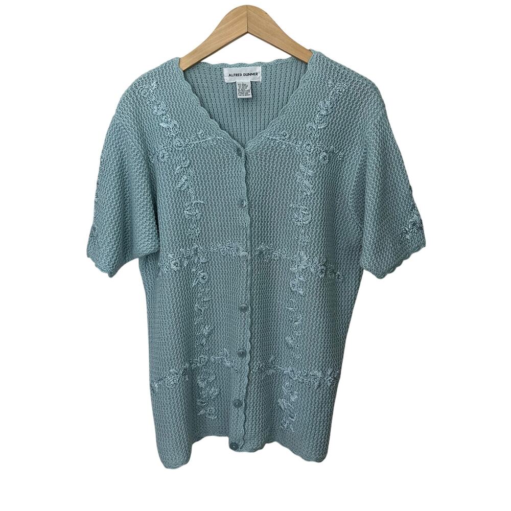 Alfred Dunner‎ Vintage Floral Embroidered Cardigan Large Blue Cottage Grannycore